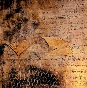 Mixed Media, Pigment Print on Transparency Film with Copper Leafing